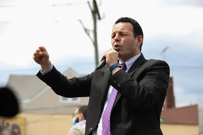 Paterson Mayor Andre Sayegh speaks at an event in 2021. In a statement Feb. 6, 2023, he defended an officer charged with with aggravated assault and official misconduct.